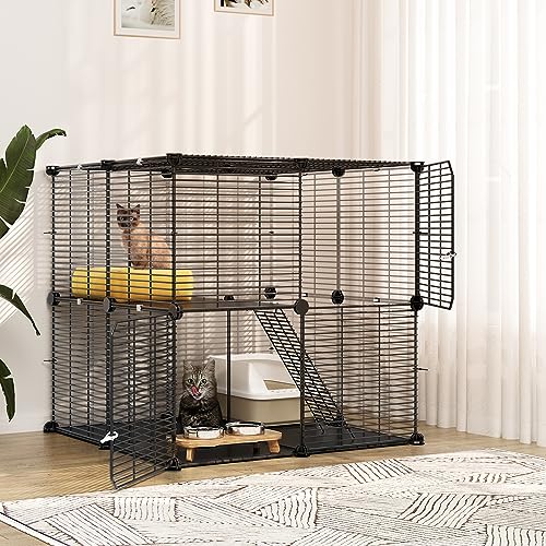 YITAHOME Cat Cage 2 Tier Indoor Cat Enclosures Kitten Cage DIY Pet Playpen Metal Kennel for 1-2 Cats, Ferret, Chinchilla, Rabbit, Small Animals, Kitty, Squirrel, RV Travel, Camping