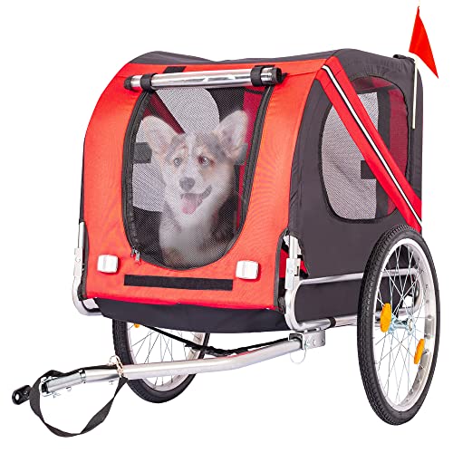 Yone jx je Pet Bicycle Trailer, Pet Dog Bike Trailer Cargo Cart Baby Stroller with Mesh Window Outdoor Pet Carrier,Folding Frame Carrier Quick Release Wheels for Small and Medium Dogs