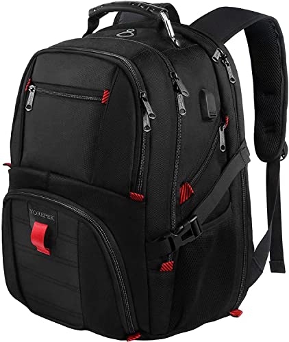 YOREPEK Travel Backpack, Extra Large 50L Laptop Backpacks for Men Women, Water Resistant College Backpack Airline Approved Business Work Bag with USB Charging Port Fits 17 Inch Computer, Black