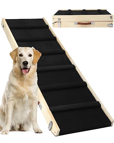 YORWHIN Dog Ramp, 47.2" Long Wooden Folding Portable Pet Ramp, Adjustable from 11.8" to 29.5" with Non-Slip Traction Mat, Dog Ramps for Bed, Car, Couch up to 150 LBS (Black)