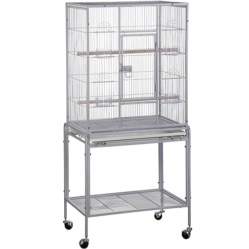 ZENY 53-Inch Bird Flight Cage, Wrought Iron Standing Large with Rolling Stand for Cockatiels Pet Parrot Parakeet Lovebird Canary Finch (White)