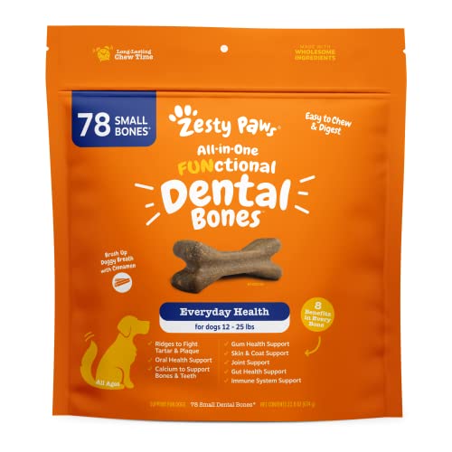 Zesty Paws Dental Bones for Small Dogs - Fights Tartar & Plaque - Gum, Teeth & Bone Health - Cinnamon for Dog Breath - Immune, Joint, Gut, Skin & Coat Support - Omega 3 EPA & DHA & Calcium - 78 ct