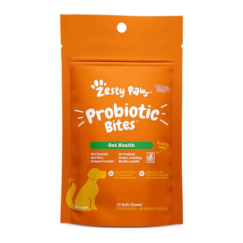 Zesty Paws Probiotics for Dogs - Digestive Enzymes for Gut Flora, Digestive Health, Diarrhea & Bowel Support - Clinically Studied DE111 - Dog Supplement Soft Chew for Pet Immune System - Pumpkin