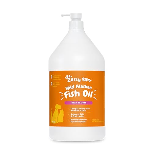 Zesty Paws Wild Alaskan Fish Oil for Dogs & Cats - Pollock & Salmon Oil Blend - Omega 3 Fatty Acids EPA & DHA for Pets - for Sensitive Skin + Coat Health - Immune System Support - 64 fl oz