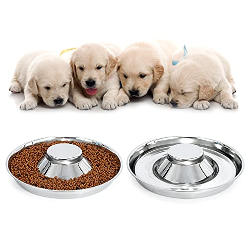 2 Pack Puppies Kittens Stainless Steel Bowls, Whelping Weaning Bowls for litters, 2 Stainless Steel Dogs Cats Dishes, Puppy Stainless Feeding Pans, Small Size