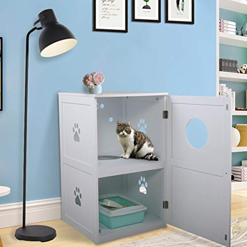 2-Tier Enclosed Litter Box Enclosure Furniture Hidden Cabinet with Multiple Vents, cat Litter Box Hidden, Cats Washroom Storage Bench for Cat Kitty