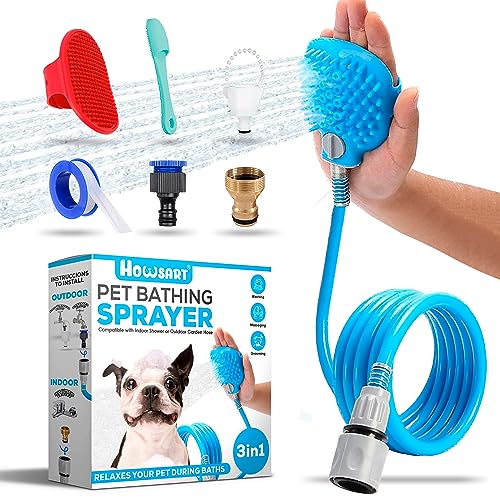 3 in 1 Pack | Dog Shower Attachment, Sink Hose Attachment for Tub Faucet with Sprayer, Portable Shower Head Attaches to Bathtub Spout for Pets Washing & Dog Toothbrush & Cat Brush Scrubber-Paw Washer