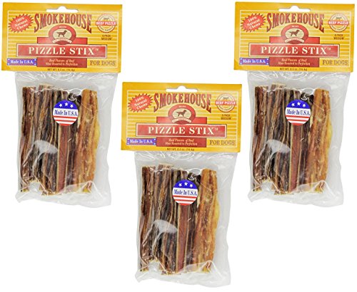 (3 Pack) Smoke House Beef Pizzle Treat for Dogs, 4-Inch - 18 Pizzle Sticks Total