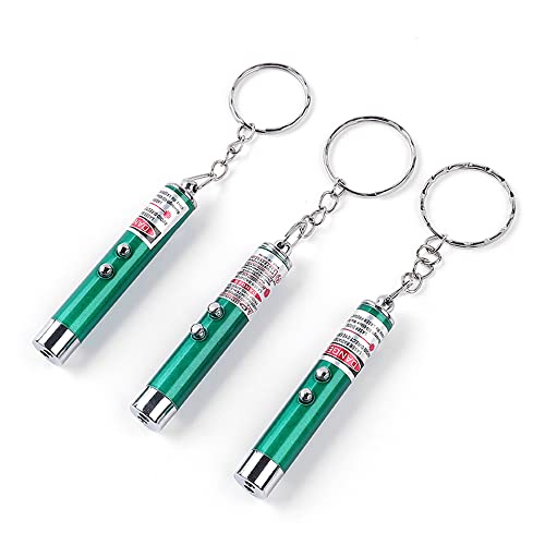 3 Pcs Mini Cat Toys Laser Pointer Pen Keychain Flashlight Funny Dog Stick Pet Lamp White Light LED Interactive Cats Toys for Indoor Cats (3 PCS Pack, Green)