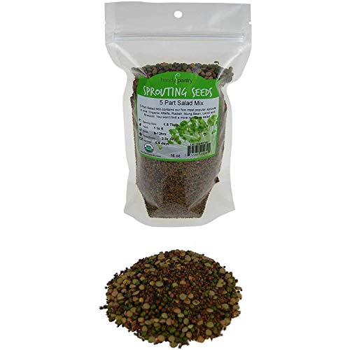 4 Oz - Handy Pantry 5 Part Salad Sprout Mix - Organic Non-GMO Mixed Seeds - Organic Broccoli Sprouting Seeds, Radish Sprout Seeds, Alfalfa Sprout Seeds, Lentil Seeds, and Mung Bean Seeds for Sprouting