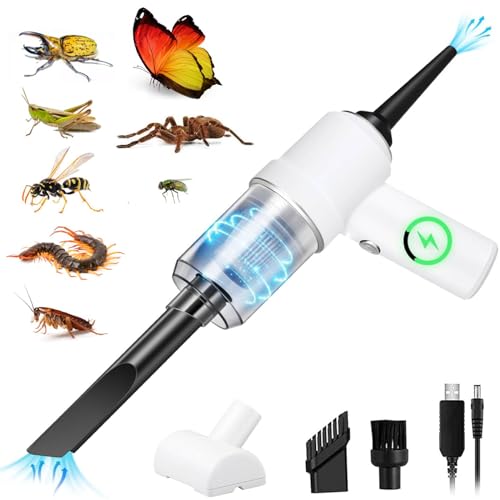 5 in 1 Handheld Vacuum and Blower Cordless Rechargeable Bug Vacuum Catcher for Insect Stink Bug Spider, Portable Vacuum Cleaner Strong Suction Bug Sucker for Car Kitchen Pet Hair, Dry & Wet Use, White