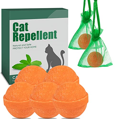 5 Pack Natural Cat Repellent Outdoor Indoor, Peppermint Oil Cat Deterrent Outdoor Repels Cat Dog Deer Rabbit from Garden Yard Lawn Home Keep Your Yard Lawn Porch Furniture Curtain from Cat Damages