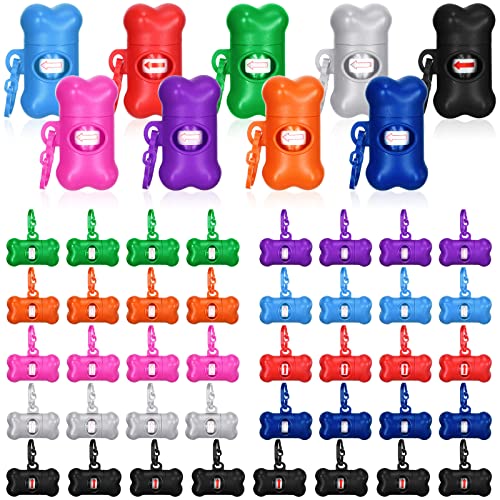 80 Pcs Dog Poop Bag Dispenser with Disposal Dog Waste Bags Bulk Dispensers Puppy Dog Poop Bag Holder with Clips for Doggy, 9 Colors (Bone Shape)