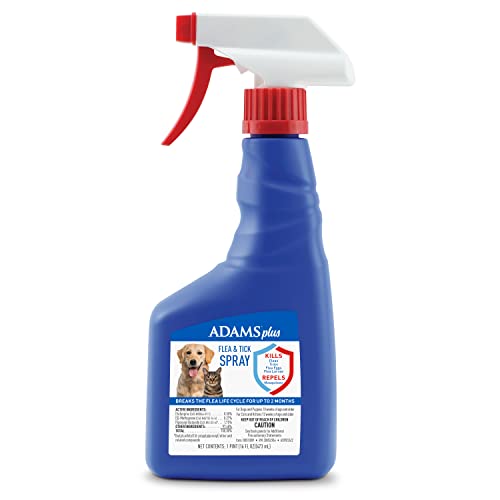 Adams Plus Flea & Tick Spray For Dogs and Cats | Kills Adult Fleas, Flea Eggs, Flea Larvae, Ticks, and Repels Mosquitoes For Up To 2 Weeks | Controls Reinfestation For Up To 2 Months | 16 Oz