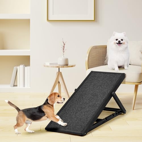 Adjustable Dog Cats Ramp, Upgraded Folding Portable Wood Pet Ramp for Small and Older Animals, 42" Long, Height from 14” to 26”, 200lbs Load Capacity, Lightweight Dog Car Ramps for SUV, Bed, Couch