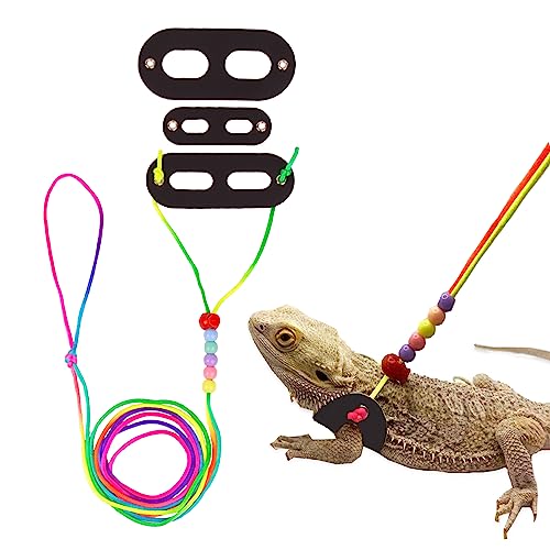 ADOGGYGO Bearded Dragon Leash Harness - Adjustable Colorful Leather Reptile Lizard Harness Leash for Bearded Dragon Lizard Reptiles and Other Small Animals (Black)