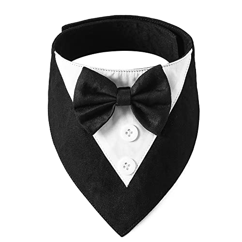 ADOGGYGO Formal Dog Tuxedo Wedding Dog Bandana Dog Wedding Tux with Bowtie Dog Birthday Costume Adjustable Dog Formal Outfit for Medium Large Dogs Pets (L, Black)