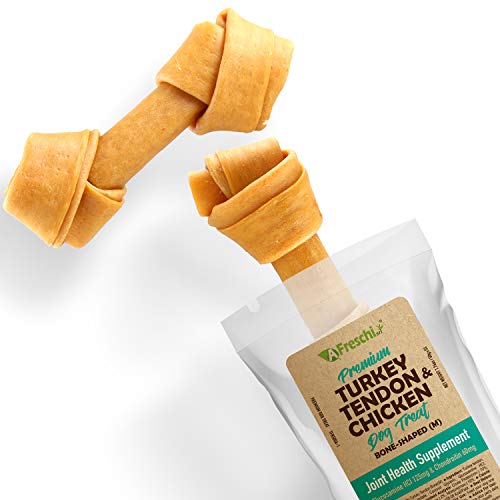 AFreschi Turkey Tendon and Chicken for Dogs, All-Natural Joint Health Supplement (Glucosamine and Chondrotin), Good for Senoir Dog Chew, Puppy Treat, Alternative to Rawhide (Medium), 2 Pack