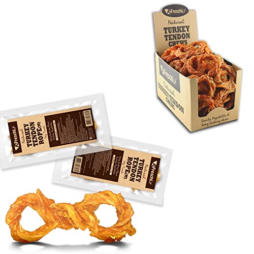 AFreschi Turkey Tendon for Dogs, 4 Rope in a Pack and 20 Pretzel in a Box, Ingredient Sourced from USA, Alternative to Rawhide, Premium All-Natural, Hypoallergenic, Dog Chew Treat, Easy to Digest