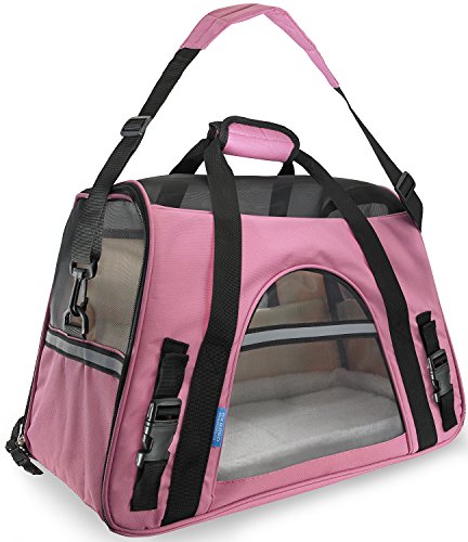 Airline Approved Pet Carrier - Soft-Sided Carriers for Small Medium Cats and Dogs Air-Plane Travel On-Board Under Seat Carrying Bag with Fleece Bolster Bed For Kitten Cat Puppy Dog Taxi