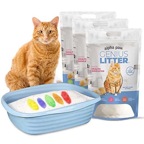Alpha Paw - Genius Cat Litter with 5-Color Health Indicator, Non Clumping Lightweight Silica Gel Crystals (18 lbs)