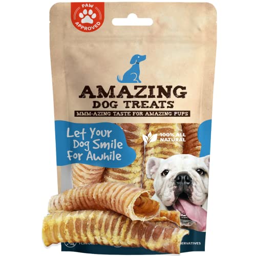 Amazing Dog Treats - 6 Inch Beef Trachea Dog Chews (5 pcs - 8 oz) - Trachea Dog Treats - NO Hide - Digestible and Safe Chews for Dogs - Glucosamine and Chondroitin for Dogs Joint Health