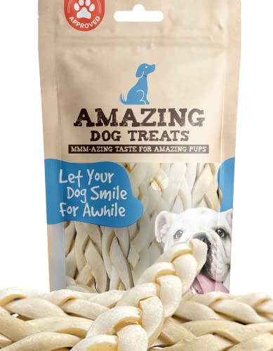 Amazing Dog Treats - Beef Cheek Braids Dog Chew (6 Inch - 8 Pack) - NO Odor - Thick Cut - Rawhide Alternative - Beef Cheek Slice Chip Sticks - No Dyes, Chemicals, or Preservatives