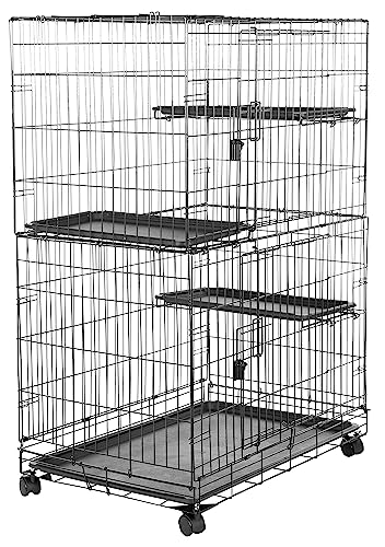 Amazon Basics Large 3-Tier Cat Durable,Pliable Cage Playpen Box Crate Kennel - 35.8"L x 22.4"W x 50.6"H, Black