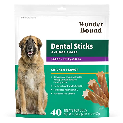 Amazon Brand - Wonder Bound Dog Dental Sticks, Chicken Flavor, Large, 40 Count, 2.19 Pound (Pack of 1)