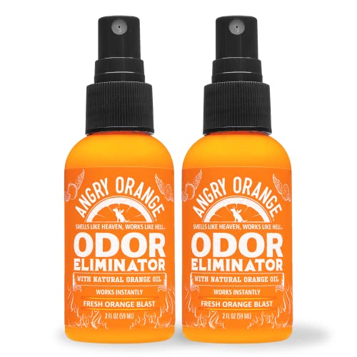 ANGRY ORANGE Pet Odor Eliminator for Home and Traveling Pack of 2, Travel Size 2oz, Pet Smell Remover Sprays-Works on Indoor, Outdoor, and Non-Leather Furniture, Meets TSA Guidelines