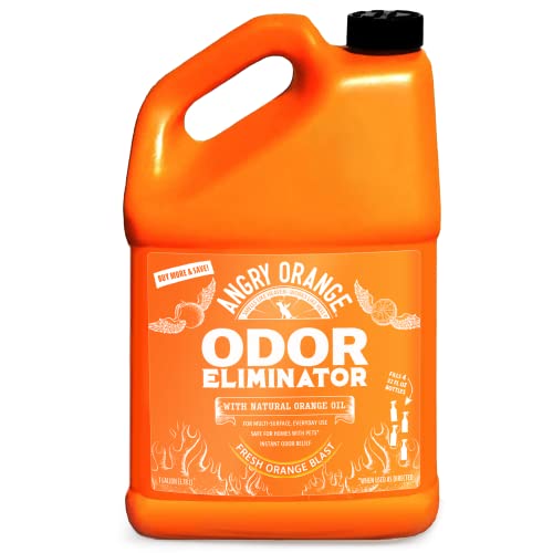 ANGRY ORANGE Pet Odor Eliminator for Strong Odor - Citrus Deodorizer for Strong Dog Urine or Cat Pee Smells on Carpet, Furniture & Indoor Outdoor Floors - 128 Fluid Ounces - Puppy Supplies - 1 Gallon