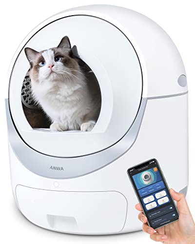 ANWA Automatic Cat Litter Box Self Cleaning, APP Control Self Cleaning Litter Box for Multiple Cats, Kitty Litter Box Self Cleaning(New Model)