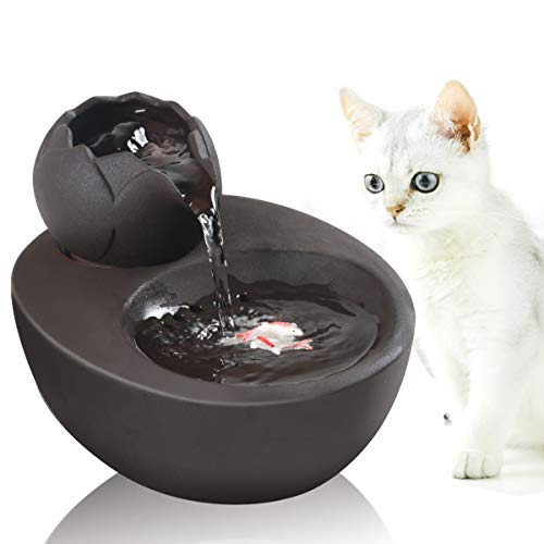 Aolnv Lotus Cat Water Fountain Ceramic, 1.5L Pet Fountain Dog Water Dispenser, Indoor Automatic Drinking Water Container, Cat Drinking Fountains for Cats, Small Dogs (Black)