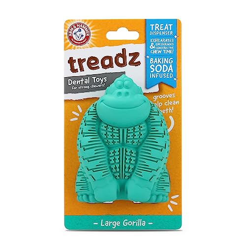 Arm & Hammer for Pets Super Treadz Gorilla Dental Chew Toy for Dogs - Dog Dental Toys Reduce Plaque & Tartar Buildup Without Brushing - Safe for Dogs up to 35 Lbs