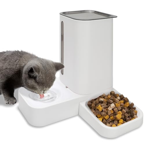 Automatic Cat Feeder and Water Dispenser Set, 2-in-1 Gravity Cat Food and Water Bowl Set, Automatic Pet Feeder and Water Dispenser for Cats and Small Dogs Puppy Kitten