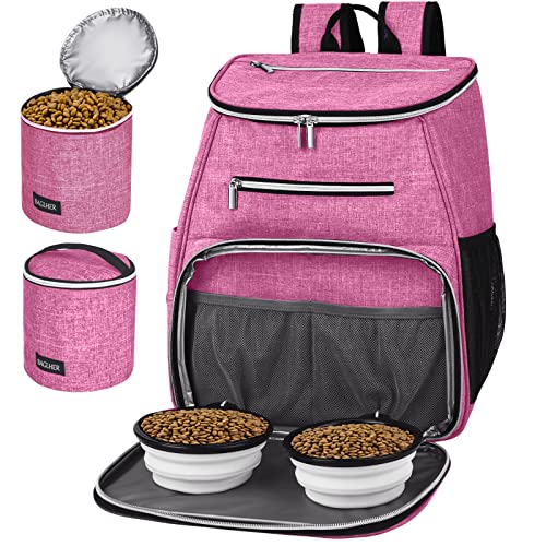 BAGLHER 丨Dog Travel Bag Backpack,Airline Approved Pet Supplies Backpack,Dog Travel Backpack with 2 Silicone Collapsible Bowls and 2 Food Baskets Pink