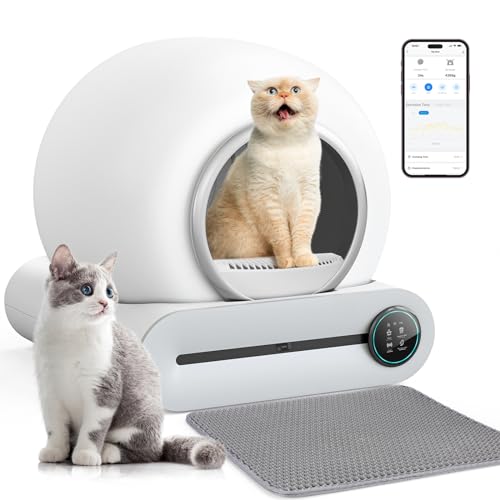 BASTRUMI Self Cleaning Cat Litter Box, Automatic Cat Litter Box,Litter Robot Smart Litter Box with 65L+9L Large Capacity/APP Control for Multiple Cats with Mats & Baffle Plate【Improved Version】