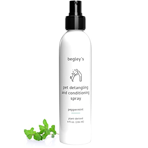 Begley's Natural Pet Detangling Spray - Premium Essential Oil Scented Detangler Spray for Dogs, Puppies & Cats - Dog Leave in Conditioner Spray - Dematting Spray for Dogs & Pets - 8 oz, Peppermint