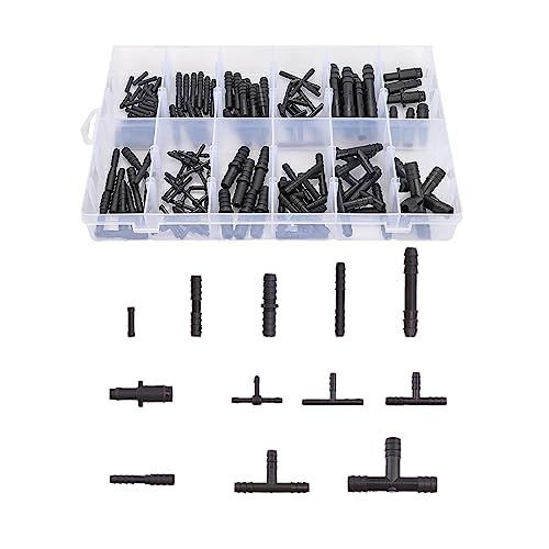 BELOMI Vacuum Connector Assortment, 125 Pcs Nylon Barbed Type Vacuum Tubing Connector Assortment Kit, Universal 12 Sizes Hose Tee Reducer and Straight Connectors, Vacuum Hose Line Fittings