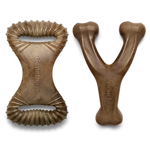 Benebone 2-Pack Wishbone/Dental Durable Dog Chew Toys, Dog Toys for Aggressive Chewers, Real Bacon, Made in USA, Medium