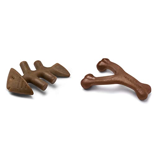 Benebone Fishbone Durable Dog Chew Toy for Aggressive Chewers, Real Fish, Made in USA, Large & Wishbone Durable Dog Chew Toy for Aggressive Chewers, Real Peanut, Made in USA, Large