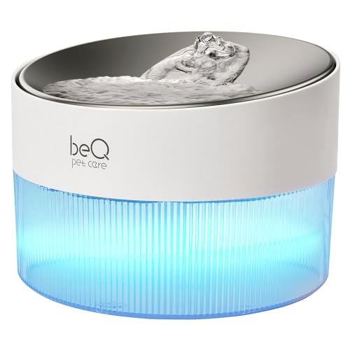 beQ Cat Water Fountain,2.5L/84oz Inside Ultra-Quiet Stainless Steel Automatic Pet Water Dispenser,BPA Free,Visible Water Level,with a Large Size Filter,Suitable for Cats & Small Dogs