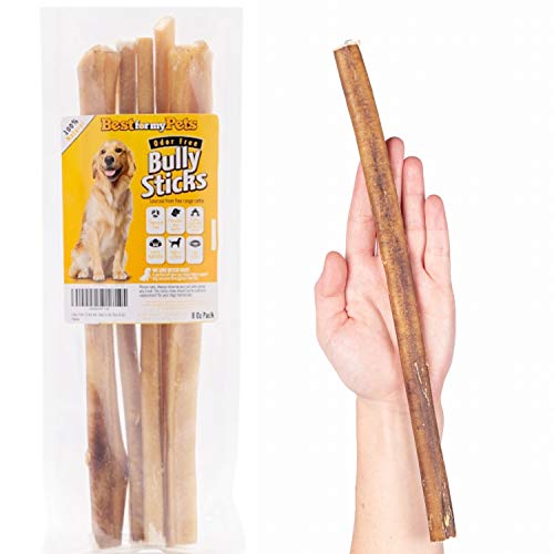 Best For My Pets 12-Inch Odor Free Bully Sticks All Natural Dog Treats Fresh Long Lasting Chews, 8-Ounce Bag