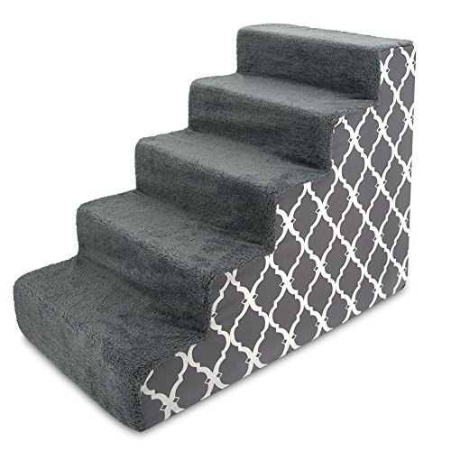 Best Pet Supplies Dog Stairs for Small Dogs & Cats, Foam Pet Steps Portable Ramp for Couch Sofa and High Bed Non-Slip Balanced Indoor Step Support, Paw Safe No Assembly - Gray Lattice Print, 5-Step