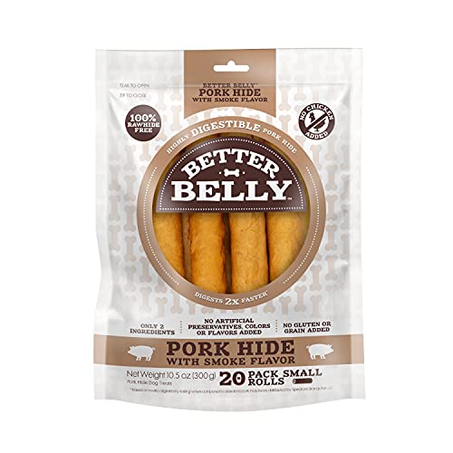 Better Belly Pork Hide Rolls with Smoke Flavor Small, 20 Count, Digestible Pork Hide for Dogs (P-94453)