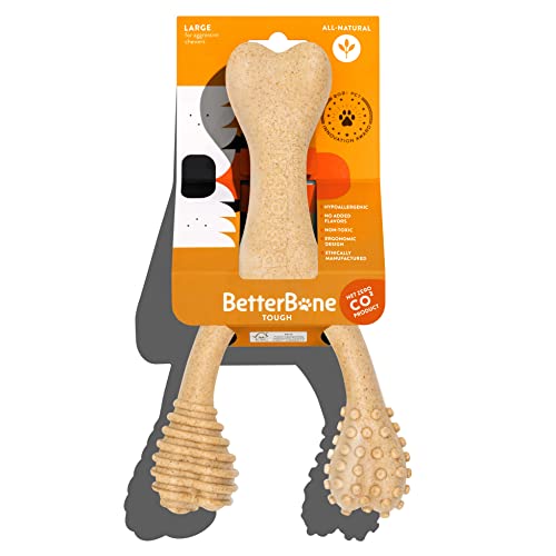 BetterBone Tough - Sustainable All Natural Hypoallergenic Dog Toys for Aggressive Chewers - Long Lasting, Heavy Duty, Super Strong, Hard Dental Chew Bones for Small, Medium, Large Breeds