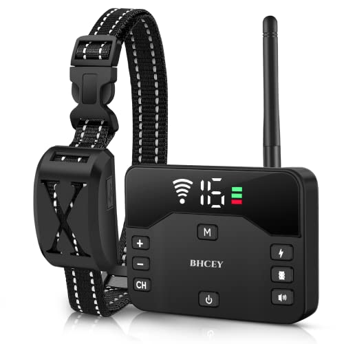 BHCEY Wireless Dog Fence,Electric Fence & Remote Training Collar,Adjustable Vibration & Shock,Wireless Boundary Contaiment,IP65 Waterproof Training Collar for All Dogs (for 1 Dog)