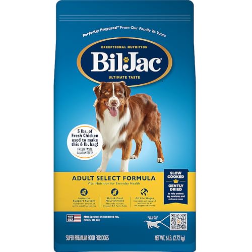 Bil-Jac Dog Food Dry Adult Select Formula 6 lb Bag - Real Chicken 1st Ingredient, Easy to Chew Bites, Small or Large Breed - Super Premium Since 1947