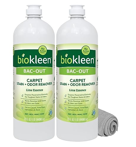 Biokleen Bac-Out Enzymatic Stain & Odor Remover for Carpet - Removes Stains and odors caused by dirt, pet accidents, wine, food, smoke - 2 Pack 32 oz w/Micro Cleaning Towel