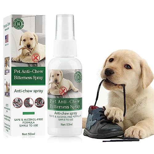 Bitter Apple Spray for Dogs to Stop Chewing, No Chew Spray for Dogs, Natural Dog Deterrent Spray for Pet Behavior Training, Indoor & Outdoor Safe, Alcohol Free/Non-Toxic/No Sting & No Smell (50ML)